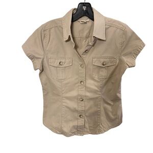 Banana Republic Women’s Safari Utility button down shirt Khaki Pockets Sz S